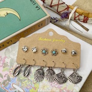 6pc Set Boho Beach Vibes Dangle + Stud Earrings